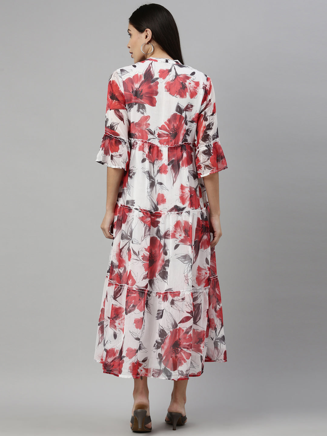 Neerus White chiffon straight kurti - detail view 1