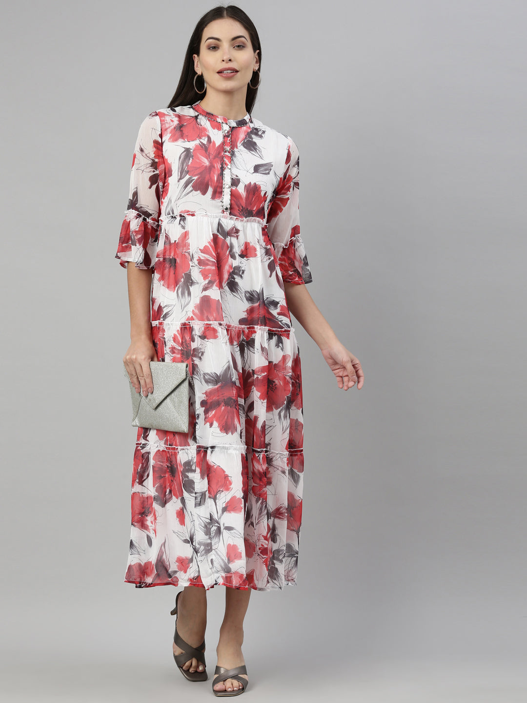 Neerus White chiffon straight kurti - detail view 2