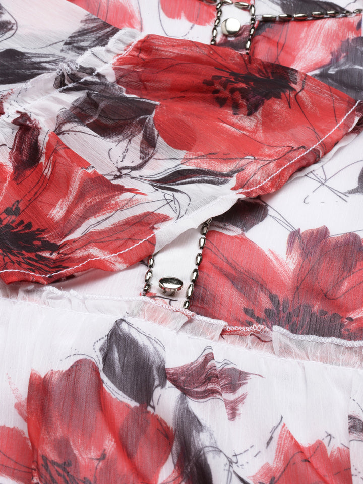 Neerus White chiffon straight kurti - detail view 3