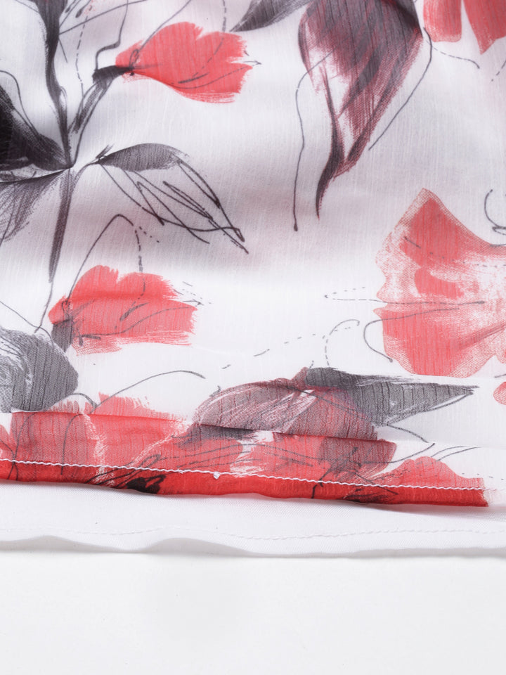 Neerus White chiffon straight kurti - detail view 4