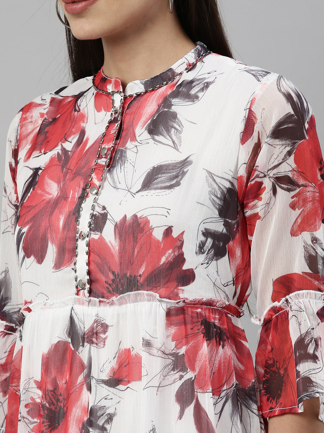 Neerus White chiffon straight kurti - detail view 5