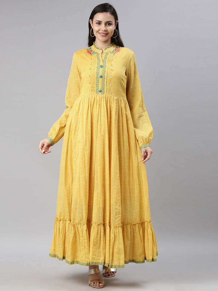 Neerus Mustard Color Cotton Fabric Kurta