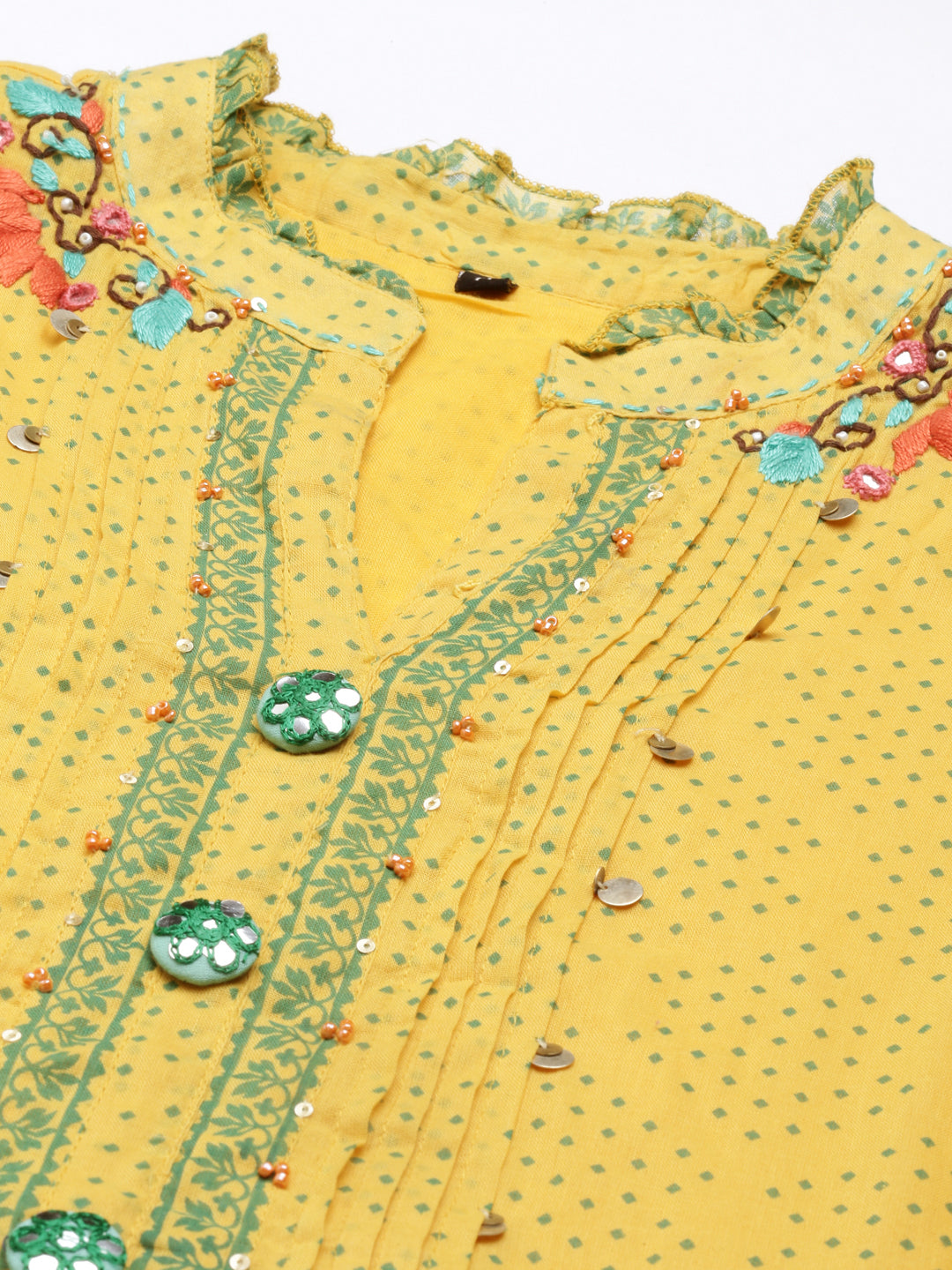 Neerus Mustard Color Cotton Fabric Kurta