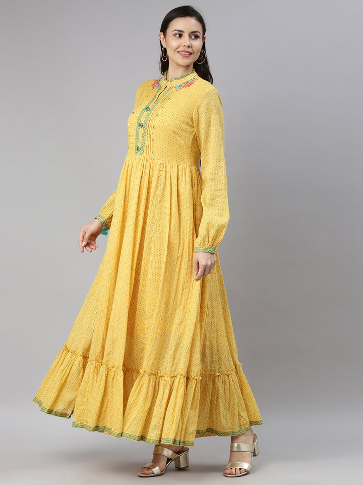 Neerus Mustard Color Cotton Fabric Kurta