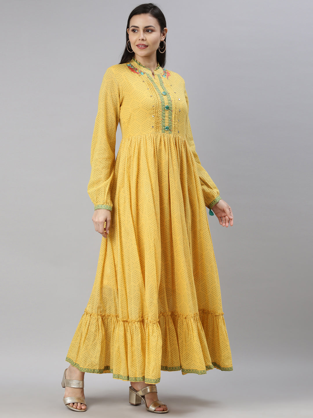 Neerus Mustard Color Cotton Fabric Kurta