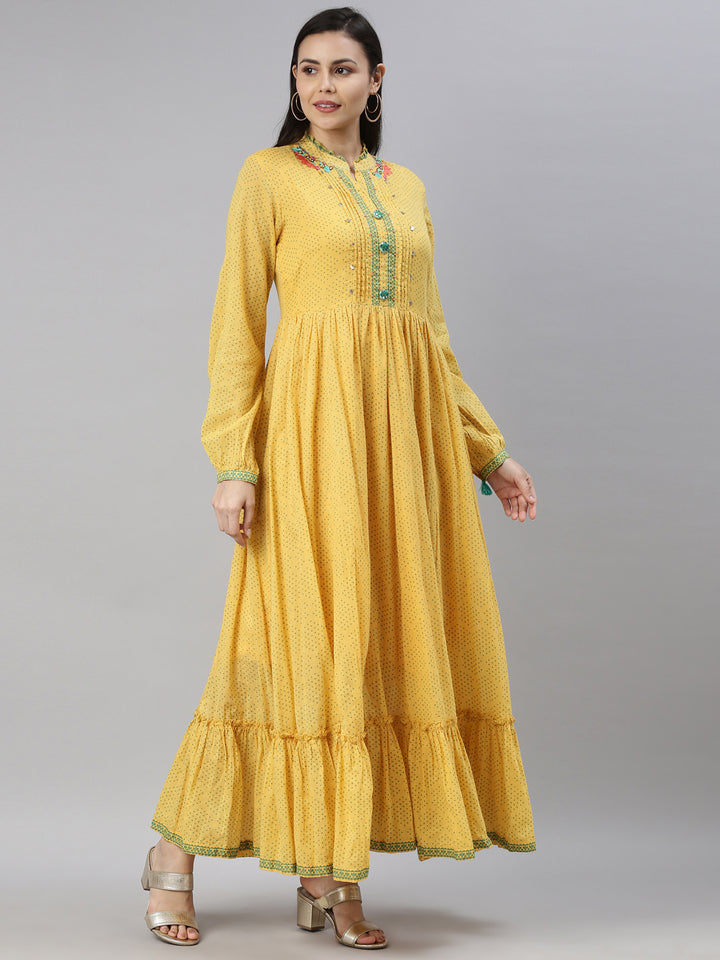 Neerus Mustard Color Cotton Fabric Kurta