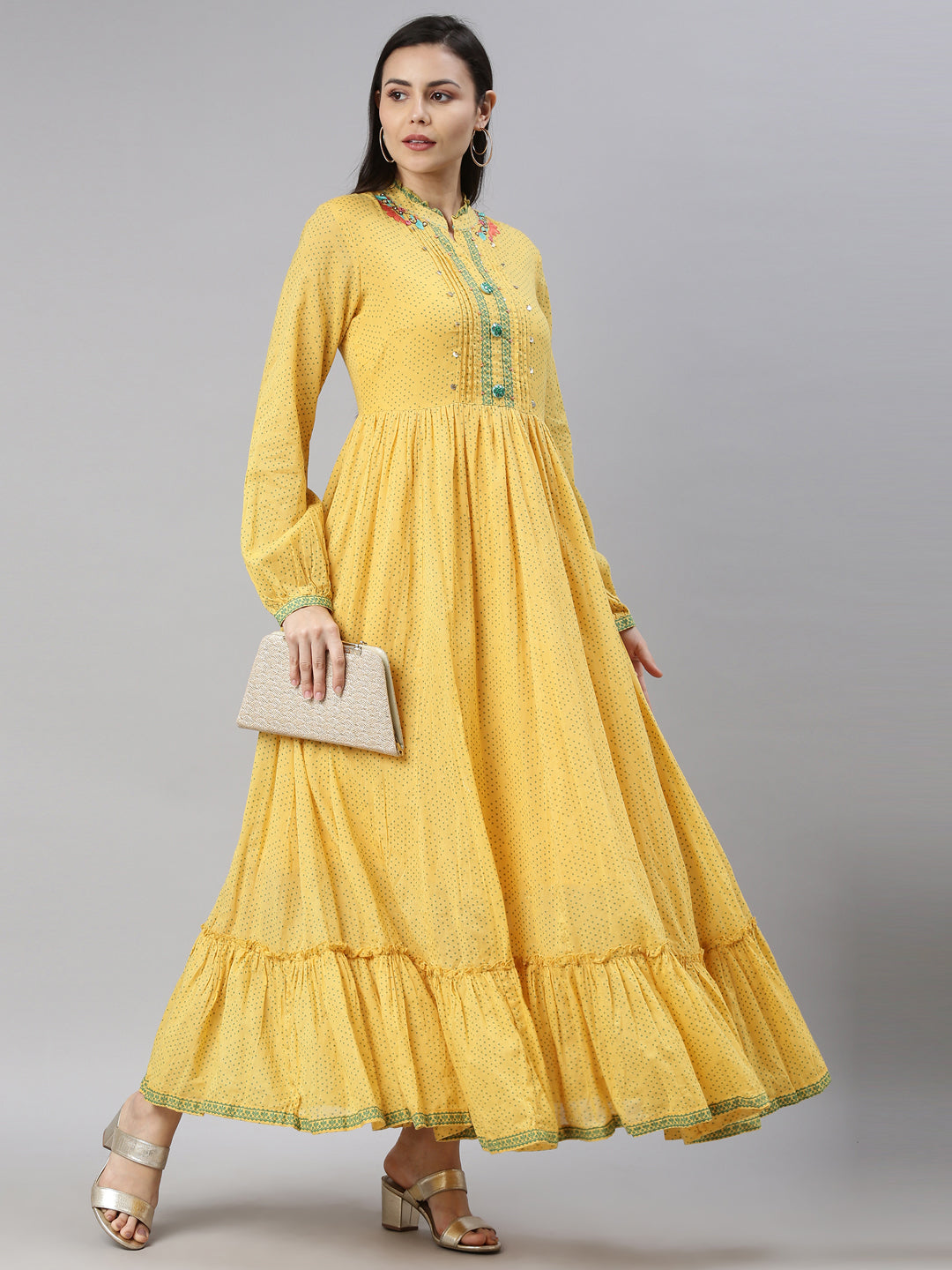 Neerus Mustard Color Cotton Fabric Kurta