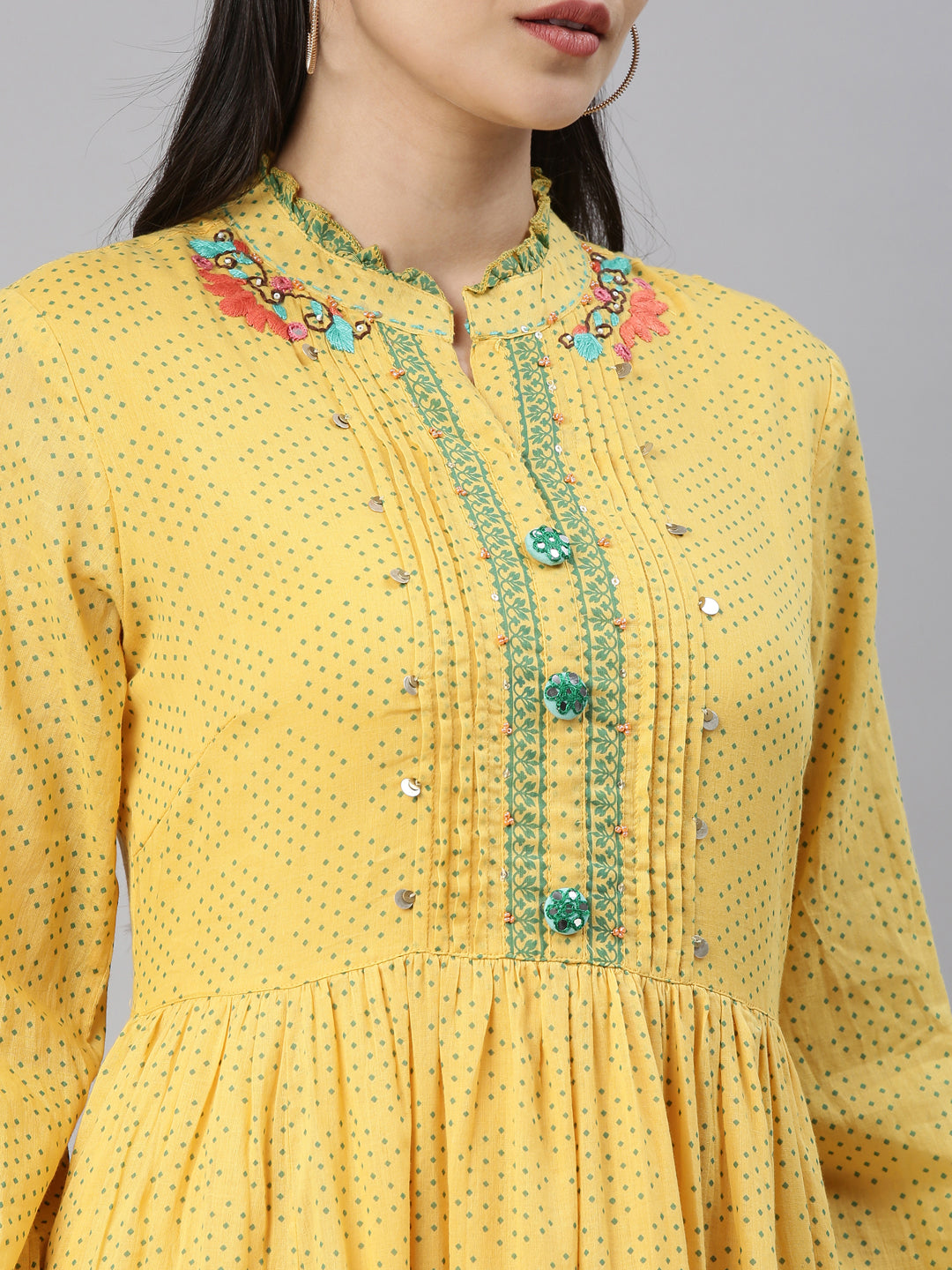 Neerus Mustard Color Cotton Fabric Kurta