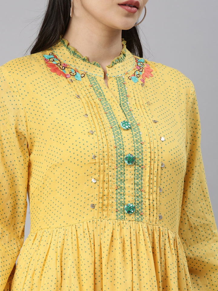 Neerus Mustard Color Cotton Fabric Kurta