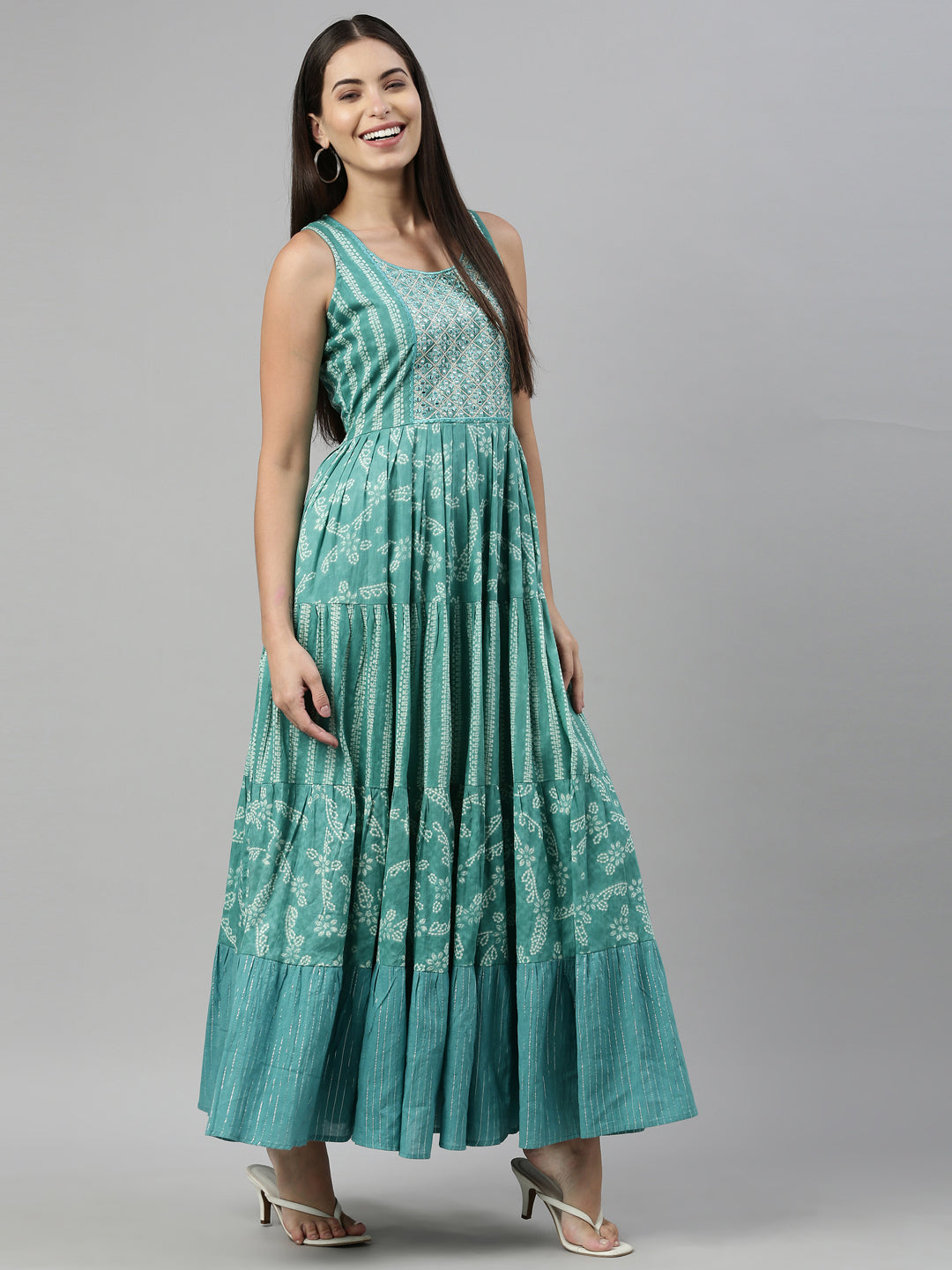 Neerus Rama Color Cotton Fabric Kurta