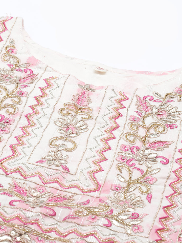 Neerus Pink cotton kurti straight silhouette - back view