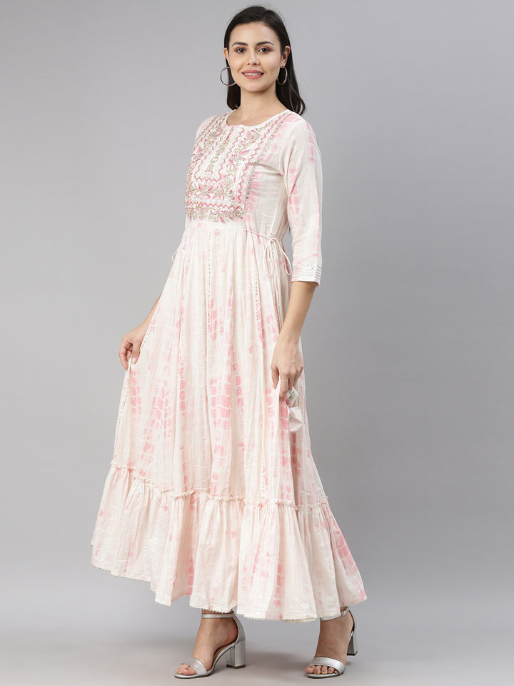 Neerus Pink cotton kurti straight silhouette - side view