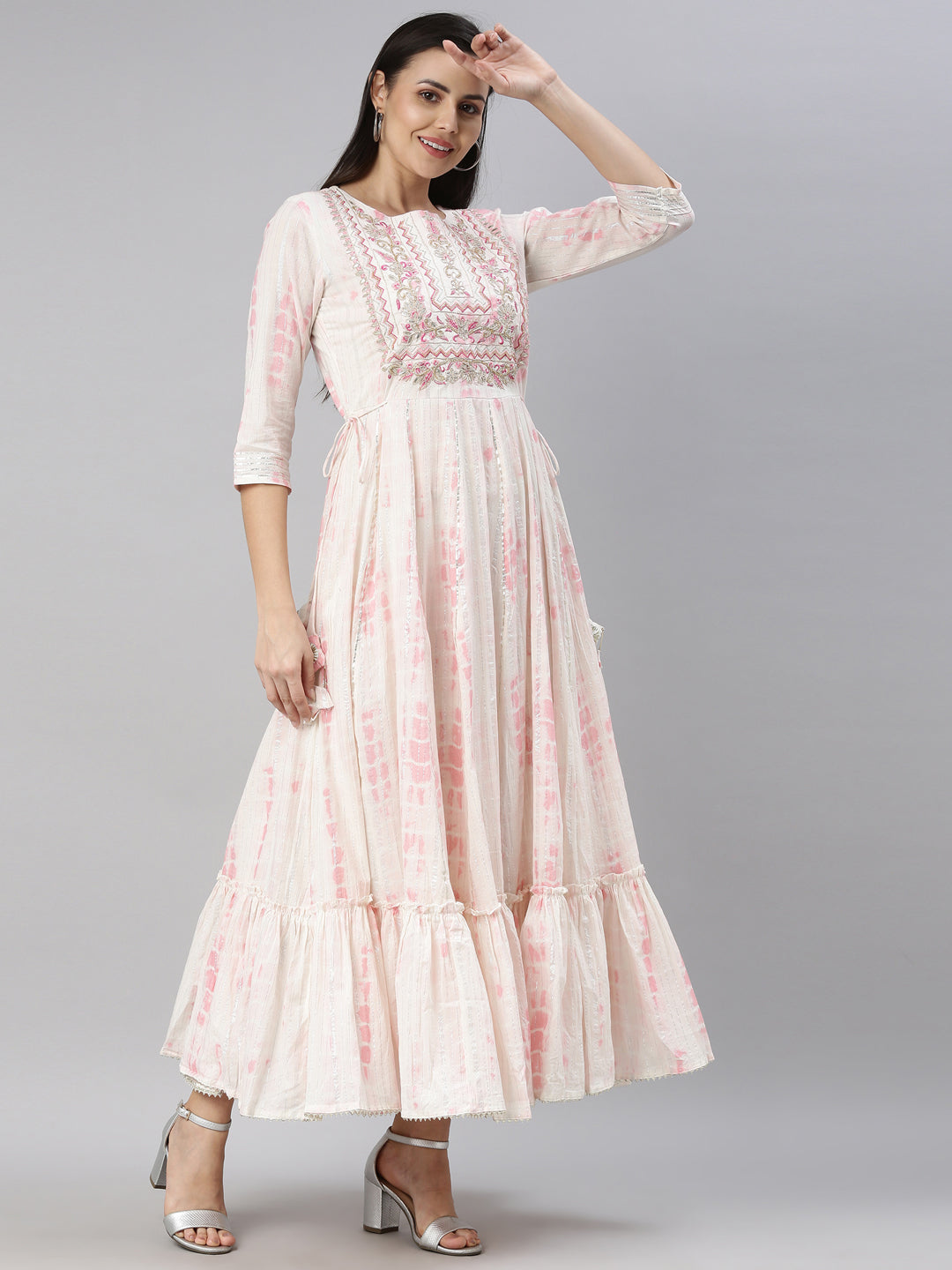 Neerus Pink cotton kurti straight silhouette - detail view 1