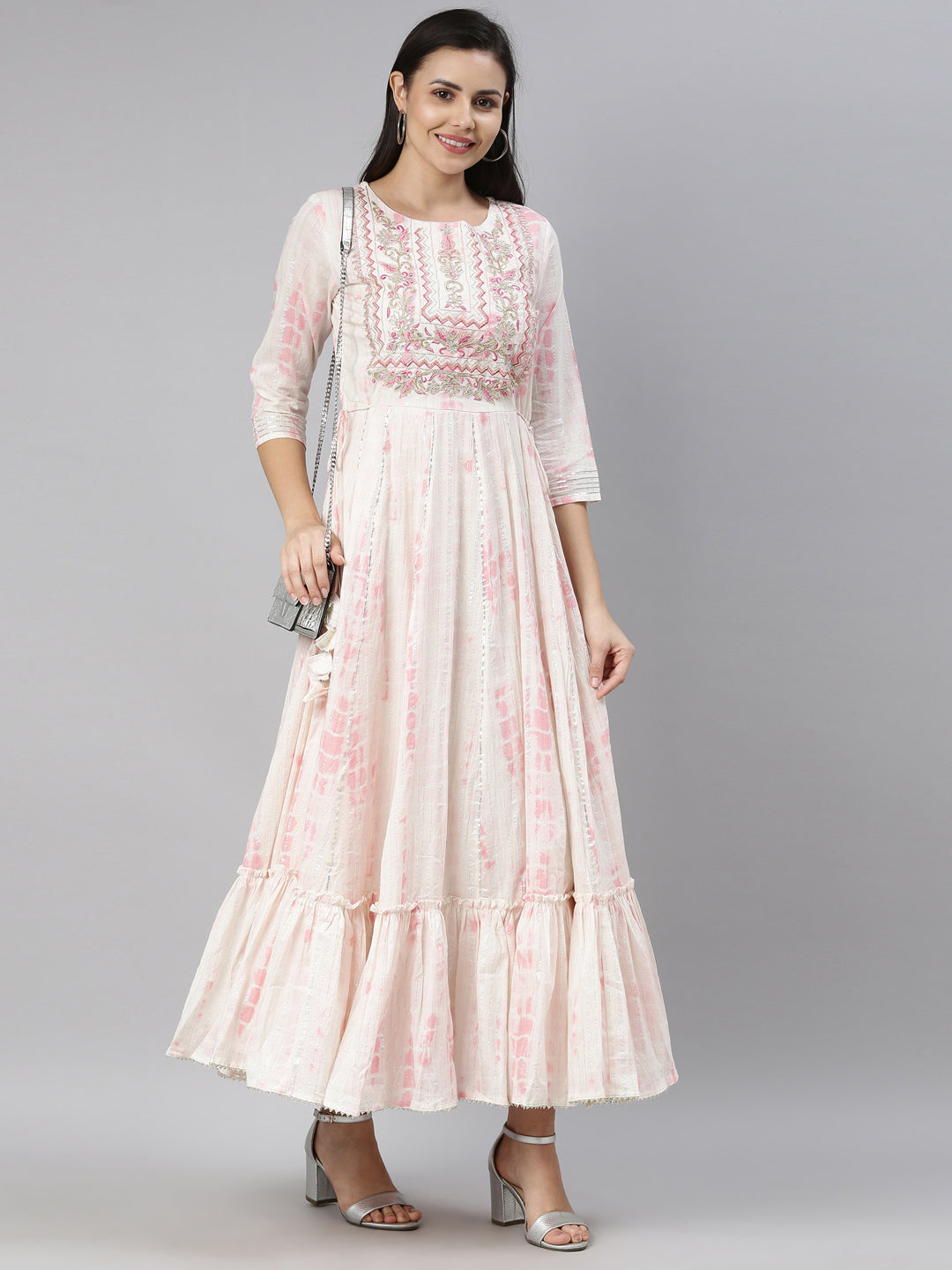 Neerus Pink cotton kurti straight silhouette - detail view 3