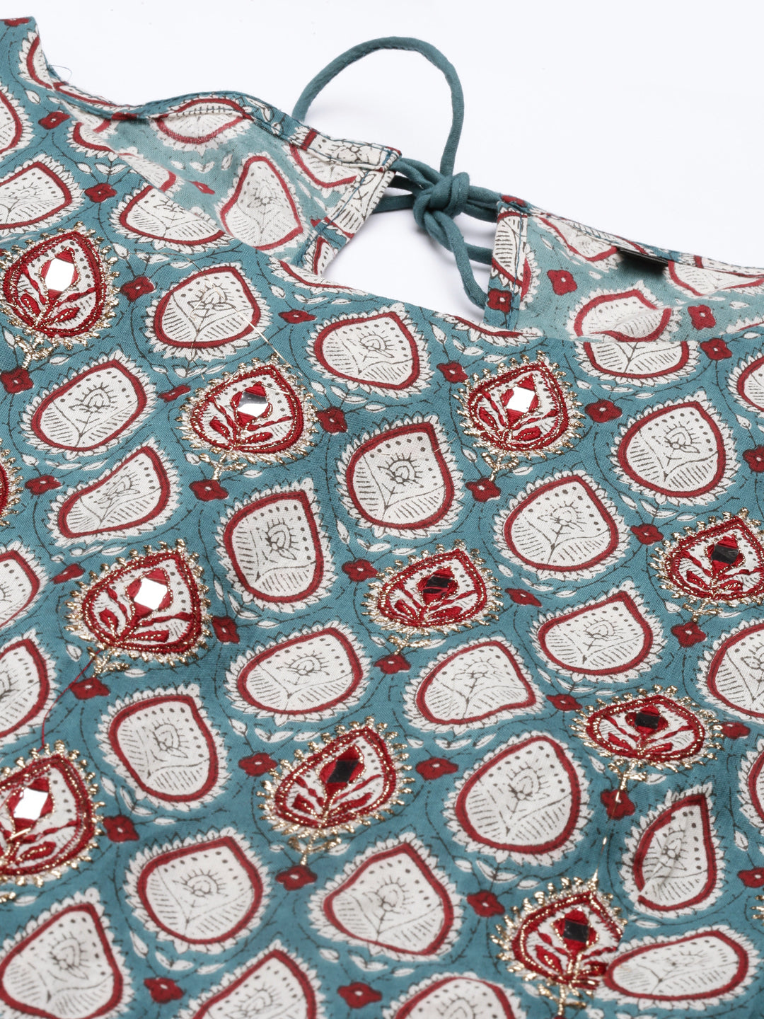 Neerus Green cotton solid kurti - detail view 2