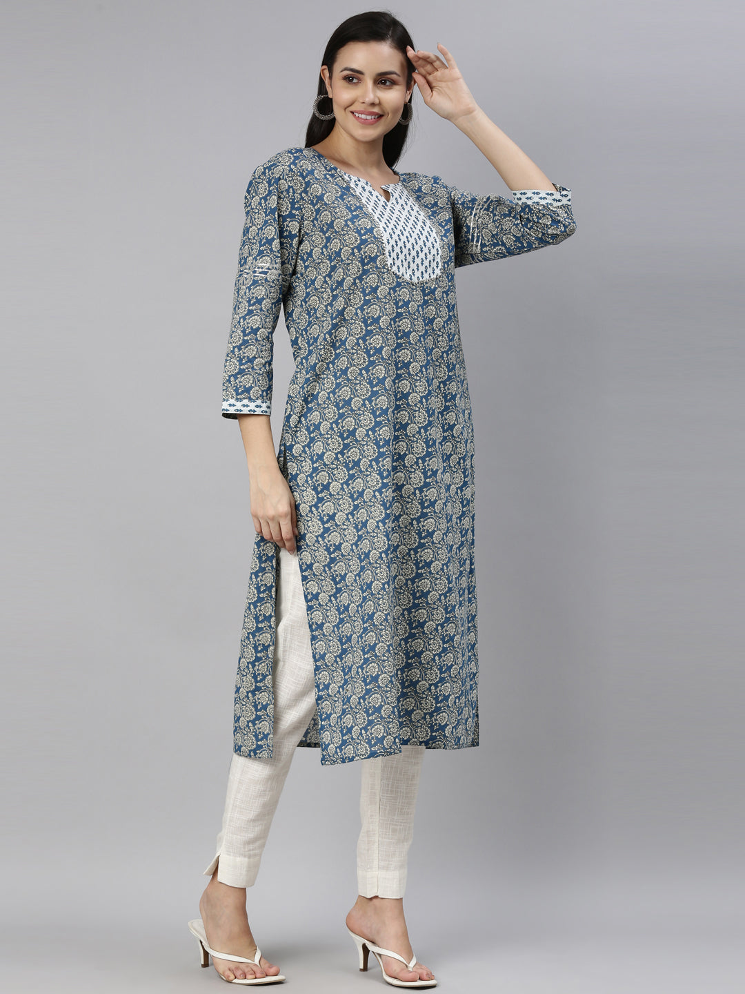 Neeru's Blue Color Cotton Fabric Kurta