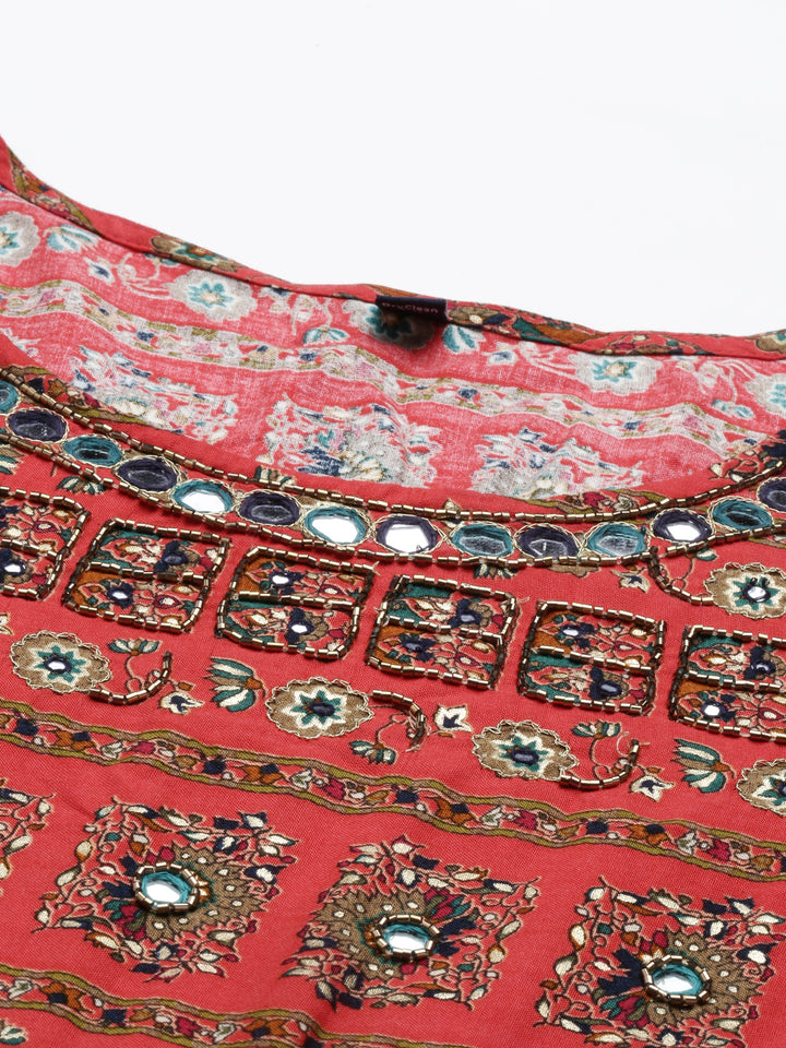 Neerus Red rayon solid kurti - detail view 5