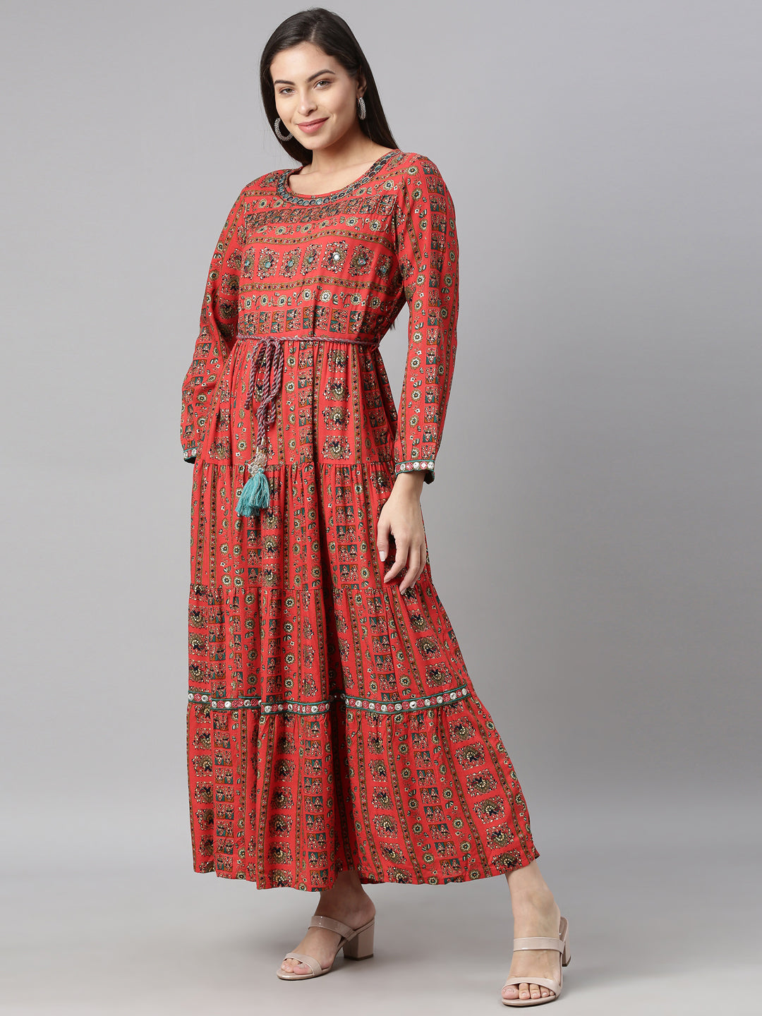 Neerus Red rayon solid kurti - back view