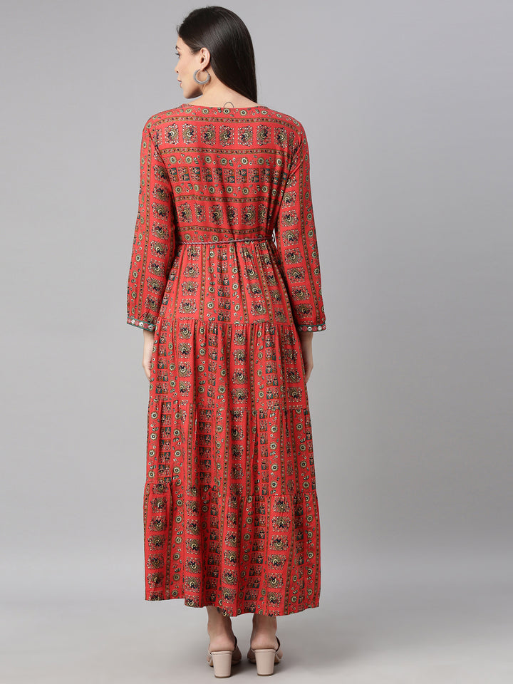 Neerus Red rayon solid kurti - detail view 1