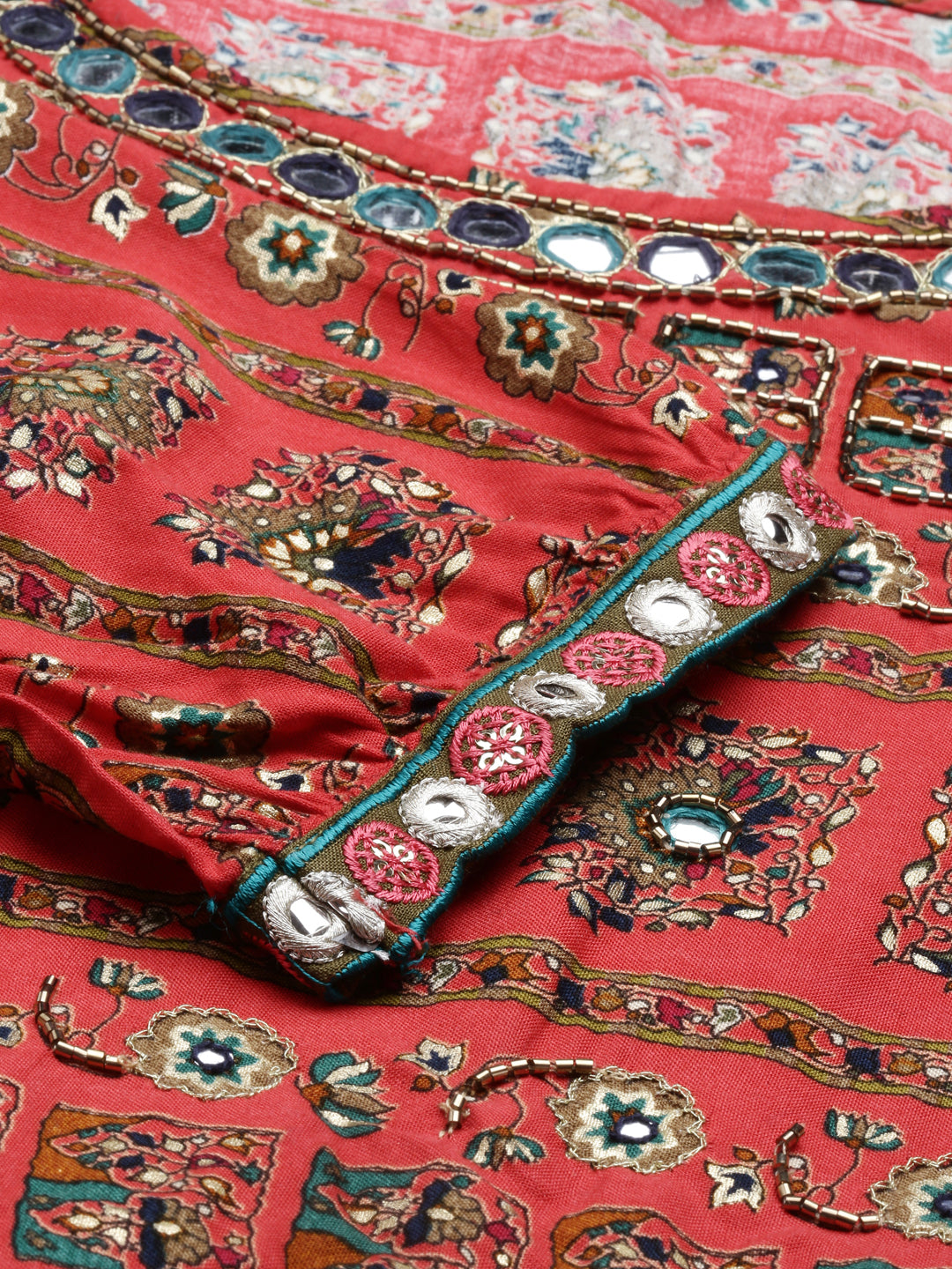 Neerus Red rayon solid kurti - detail view 3