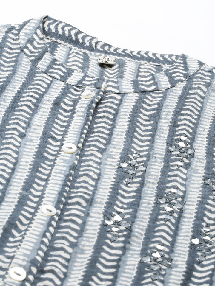 Neerus Grey viscose rayon printed kurti - back view