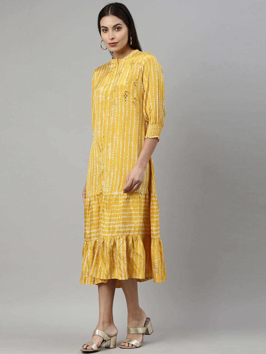 Neerus Mustard Color Santoon Fabric Kurta