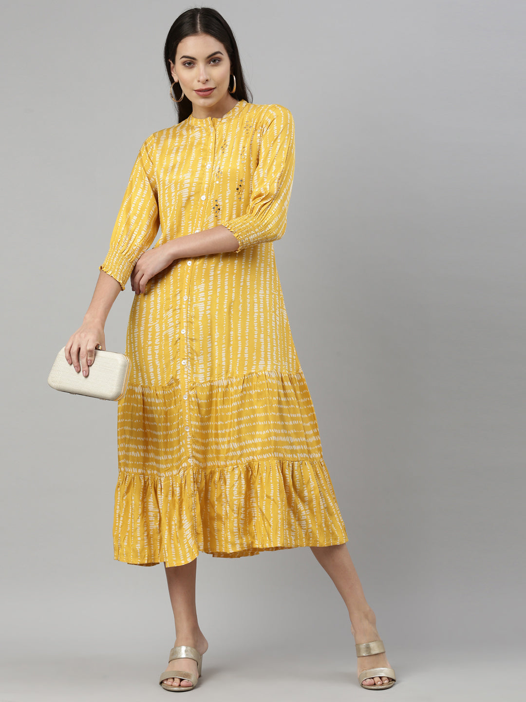 Neerus Mustard Color Santoon Fabric Kurta