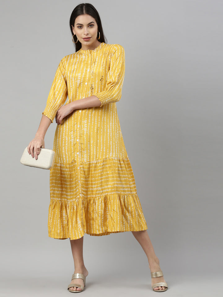 Neerus Mustard Color Santoon Fabric Kurta