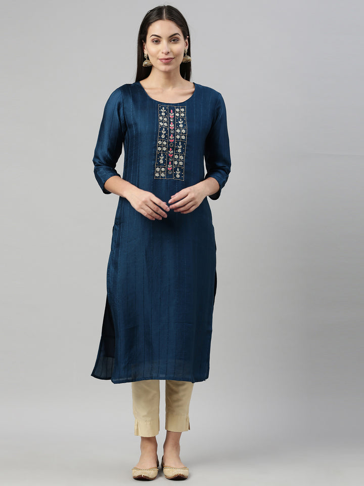 Neerus Blue silk kurta - front view