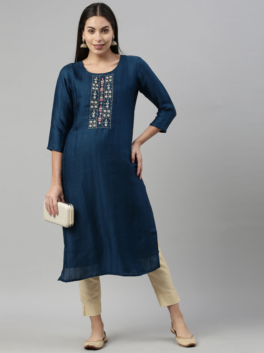 Neerus Blue silk kurta - detail view 3