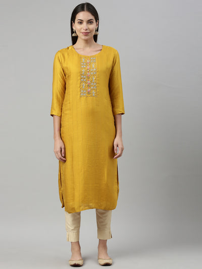 Neeru's Mustard Color Silk Fabric Kurta