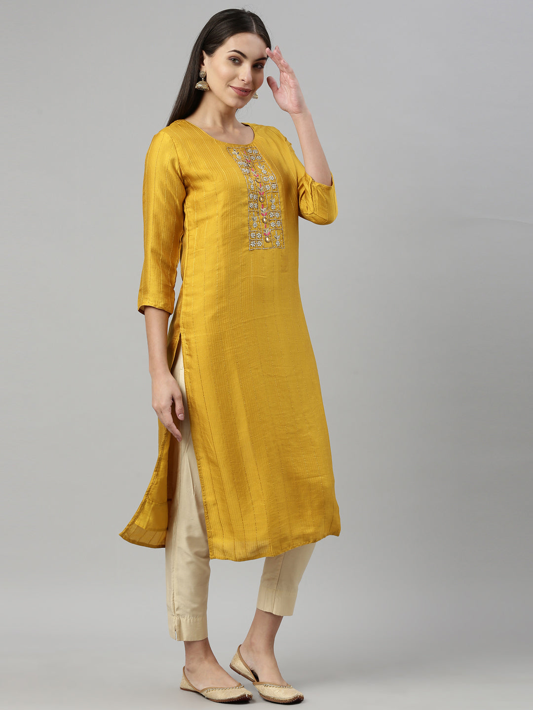 Neeru's Mustard Color Silk Fabric Kurta