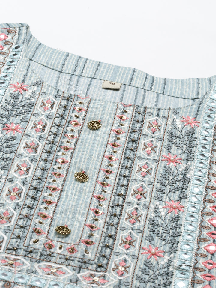 Neerus Blue rayon solid kurta - detail view 5
