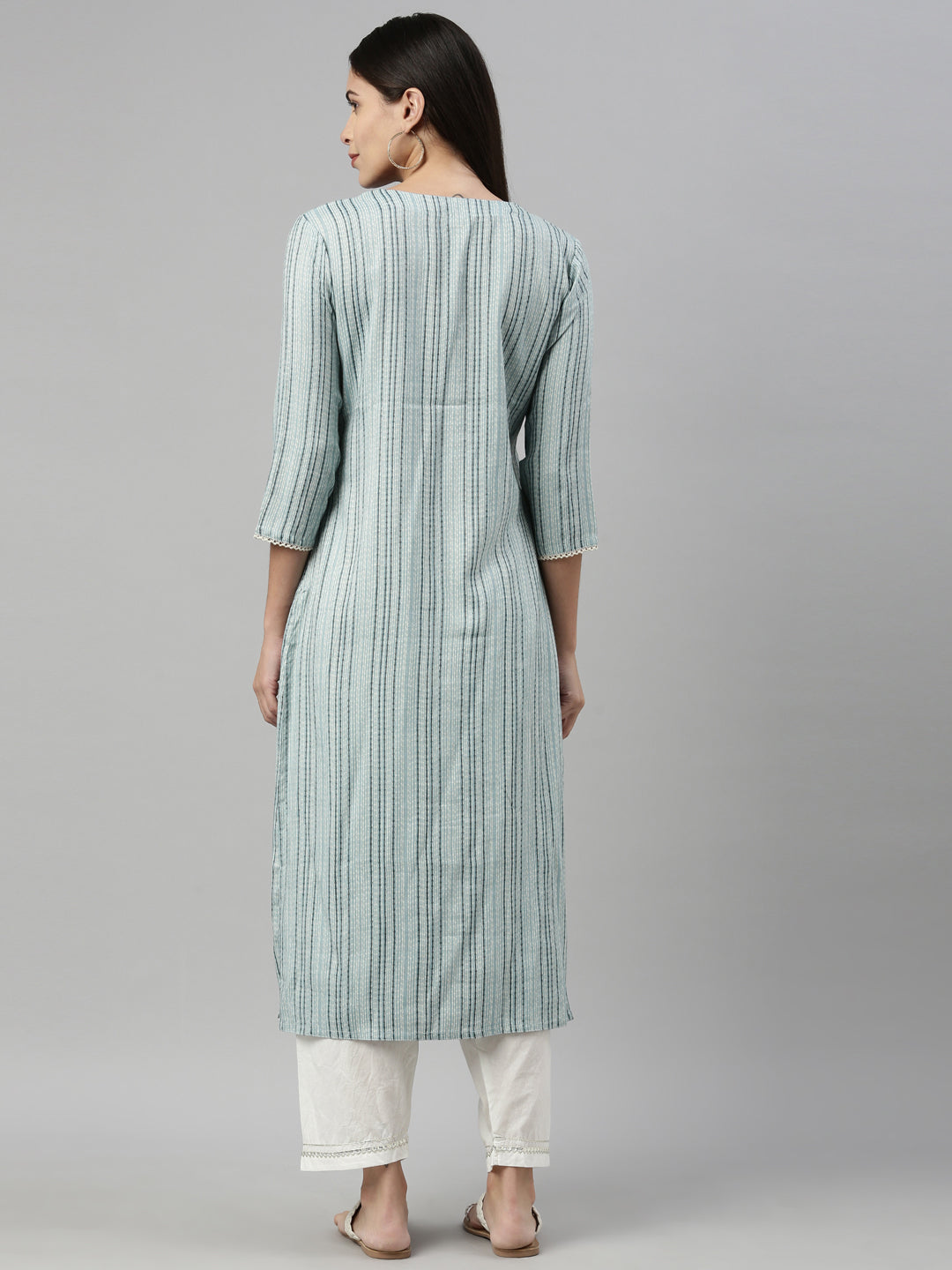 Neerus Blue rayon solid kurta - detail view 1