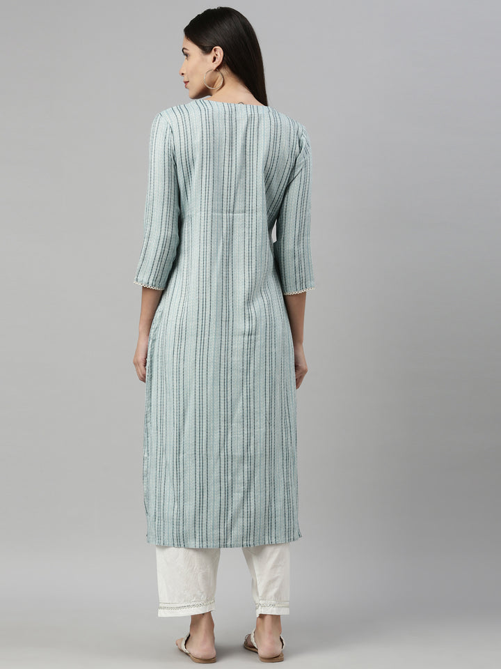 Neerus Blue rayon solid kurta - detail view 1