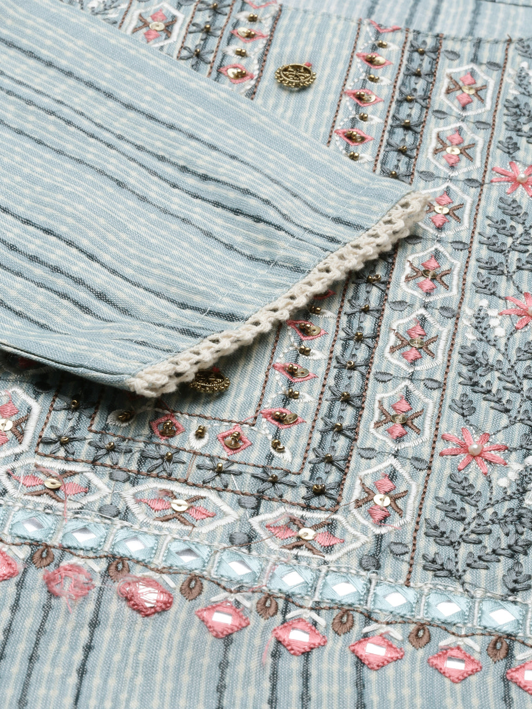Neerus Blue rayon solid kurta - detail view 3