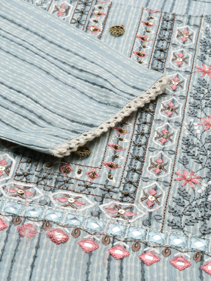 Neerus Blue rayon solid kurta - detail view 3
