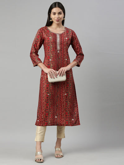 Neeru's Red Color Rayon Fabric Kurta