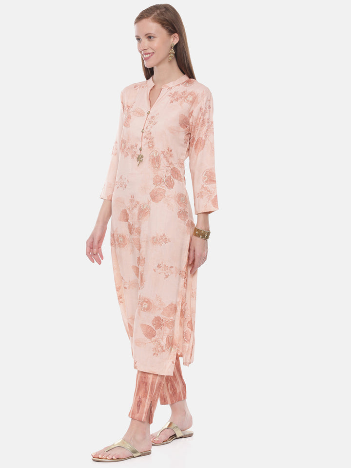 Neerus Orange viscose rayon woven straight kurti - side view