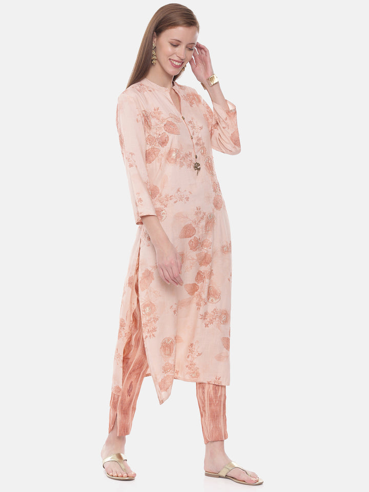 Neerus Orange viscose rayon woven straight kurti - detail view 1