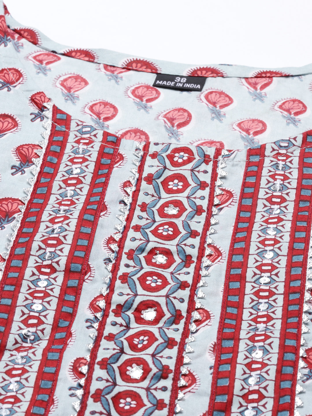 Neerus Grey cotton solid kurti set - detail view 5