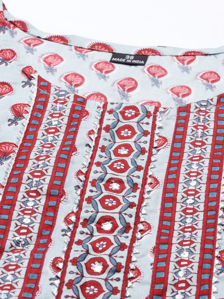 Neerus Grey cotton solid kurti set - detail view 5
