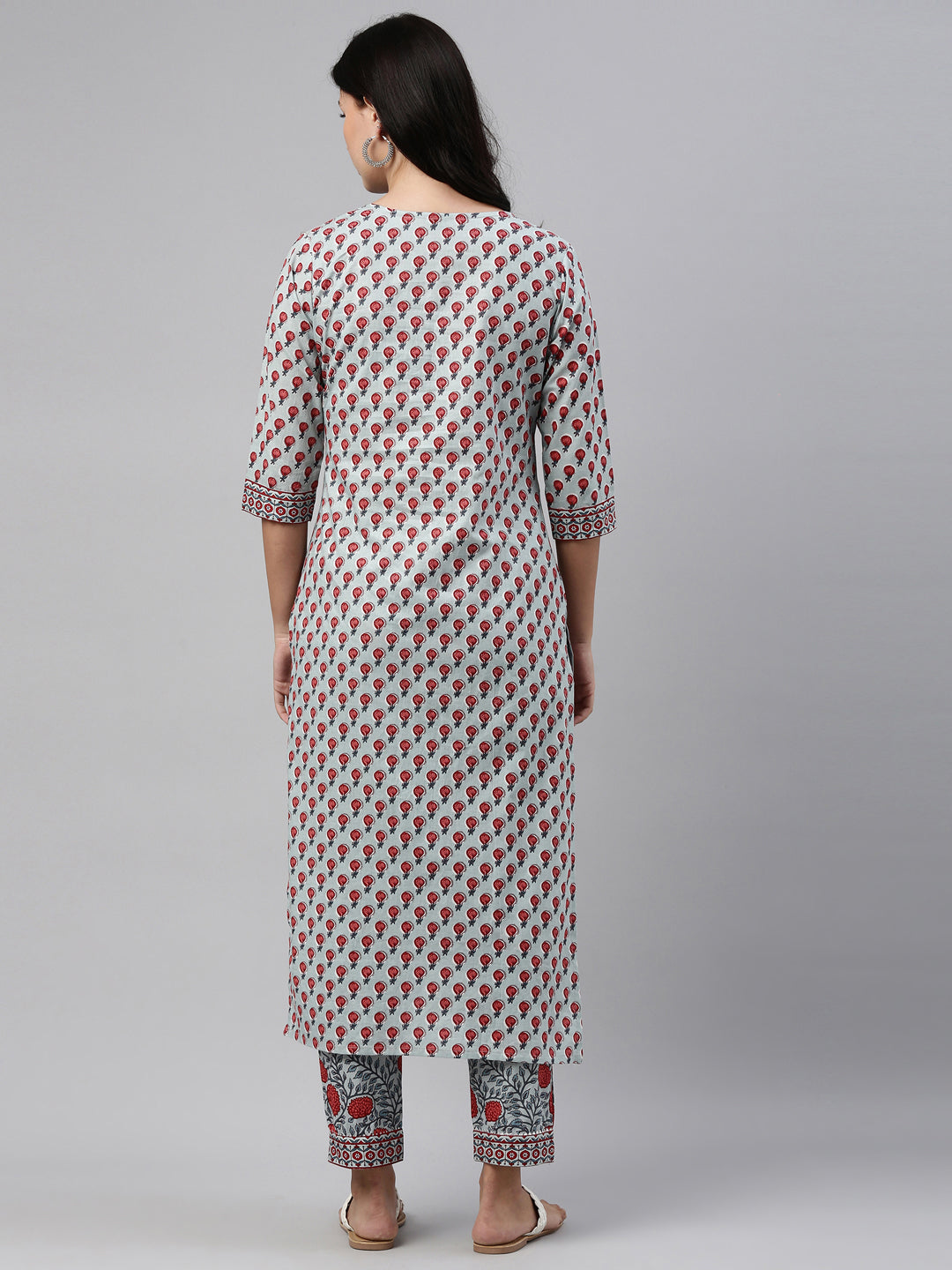 Neerus Grey cotton solid kurti set - detail view 2