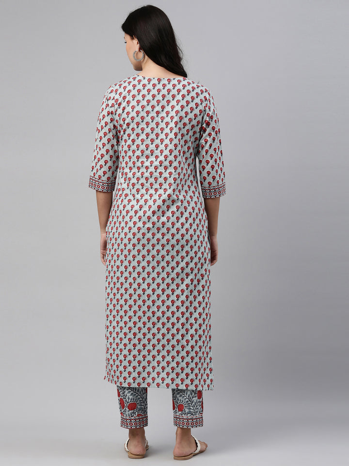 Neerus Grey cotton solid kurti set - detail view 2