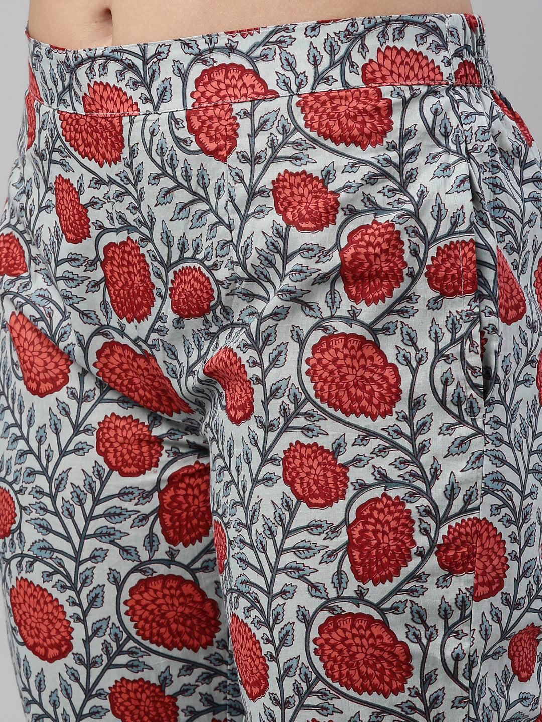 Neerus Grey cotton solid kurti set - detail view 3