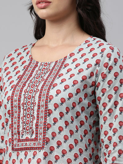 Neeru's Grey Color Cotton Fabric Tunic Set