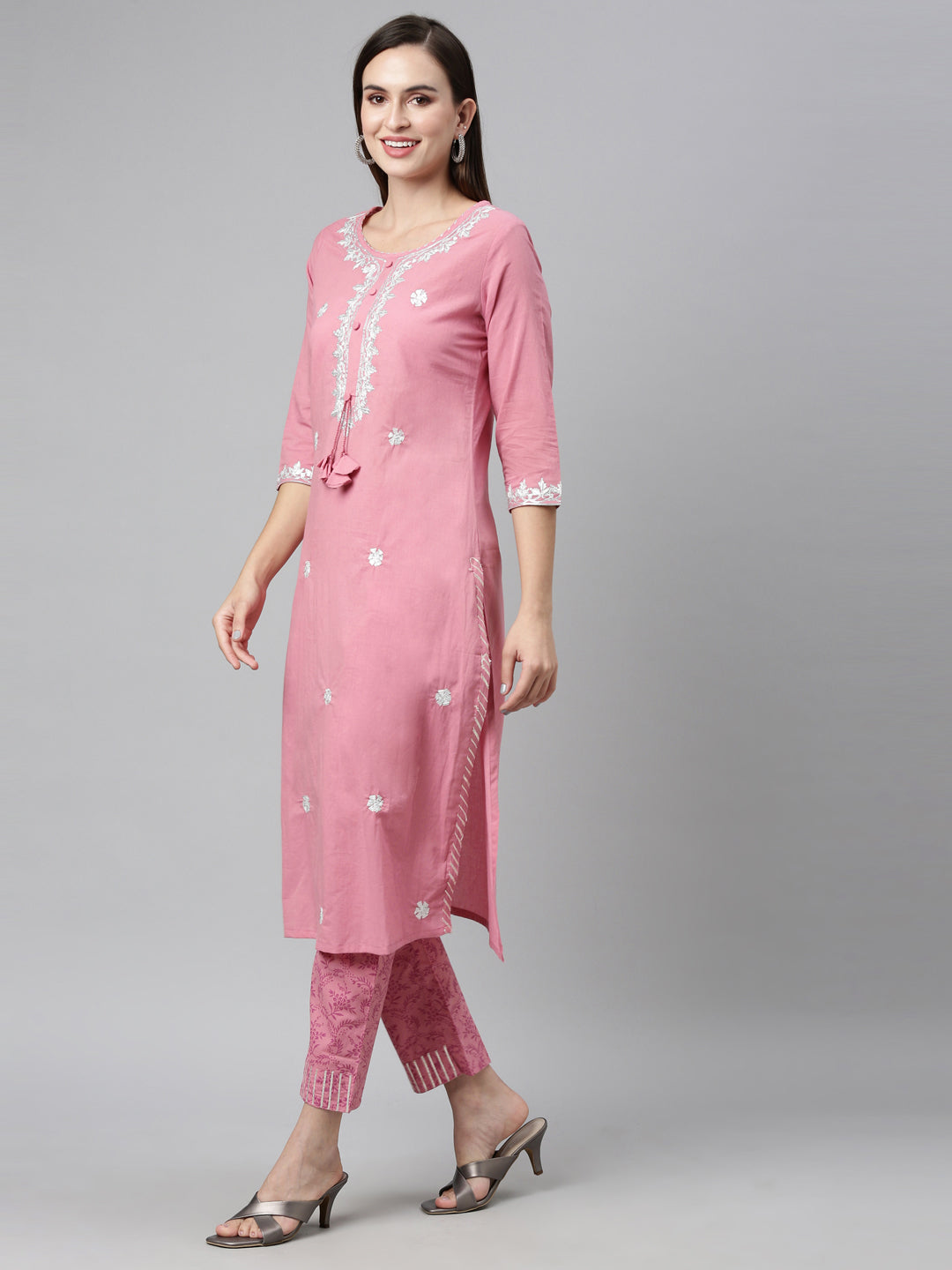Neeru'S PINK color, Jute Cotton fabric Kurta Sets