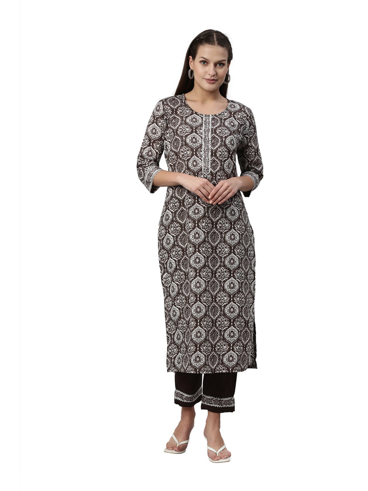 Neerus Brown Color Santoon Fabric Kurta