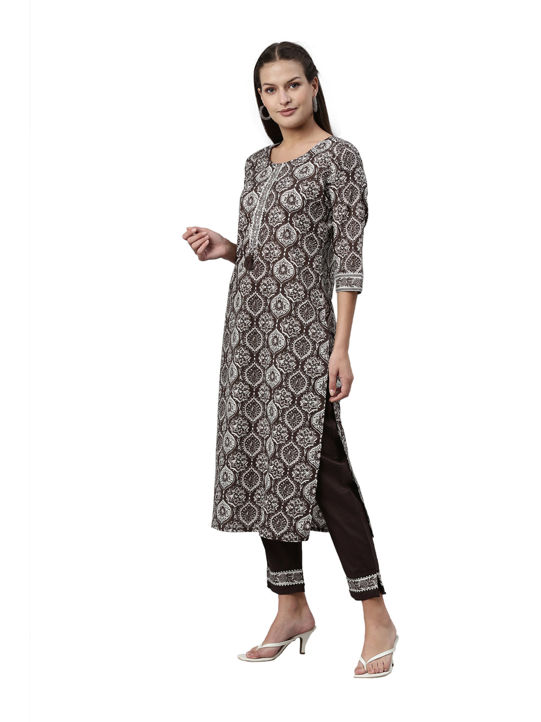 Neerus Brown Color Santoon Fabric Kurta