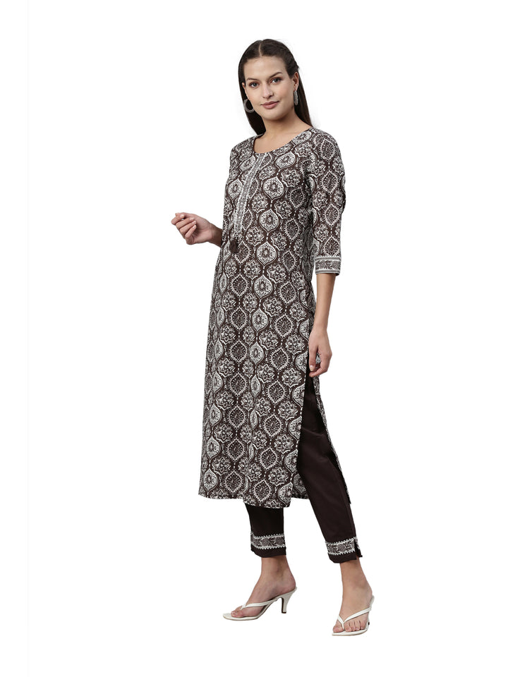 Neerus Brown Color Santoon Fabric Kurta